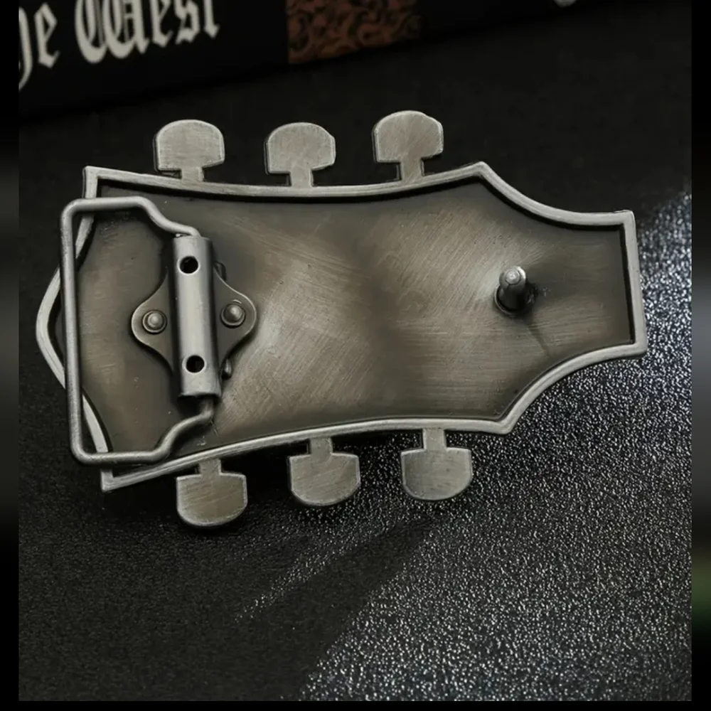 New men's black guitar belt buckle music